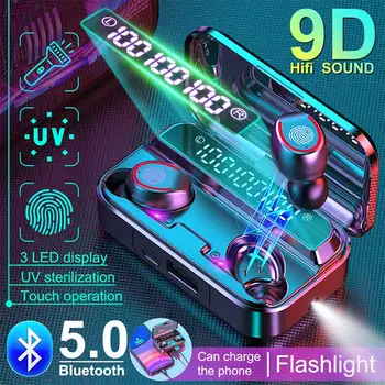 F9-3 TWS Bezvadu Bluetooth Austiņas 5.0 UV Sterilizācija 9D Sporta Ūdensizturīgs augstas precizitātes Mūzikas Stereo Austiņu Austiņas ar Displeju LED Power