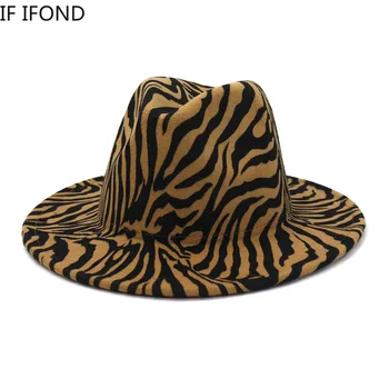 Sieviešu Unisex Vilnas Filcs, Fedora Cepures Ziemas Rudens Platām Malām Puse Trilby Panamas Cepuri Modes Zebra modelis Džeza Klp