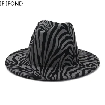 Sieviešu Unisex Vilnas Filcs, Fedora Cepures Ziemas Rudens Platām Malām Puse Trilby Panamas Cepuri Modes Zebra modelis Džeza Klp