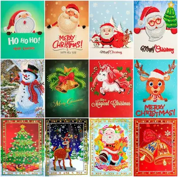 Dimanta Glezna Ziemassvētku Kartītes Dimanta Izšuvumi Santa Claus Apsveikuma Pastkartes DIY Dimanta Mozaīkas Roku darbs Dāvana