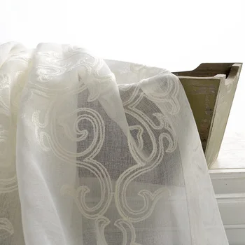 Eleganti Izšūti Balti Tilla Aizkari Viesistabā Milzīgais Aizkaru Guļamistaba Eiropas Damask Pasūtījuma Lielums Paneļi Logu Ekrāns