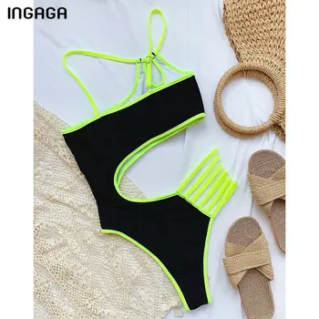 INGAGA Viena Pleca, Peldkostīmu, Kausēts Peldkostīmi Sieviešu Izgriezt Monokini Sexy Black Bodysuit Jaunu 2021 High Cut Peldētāju peldkostīmu