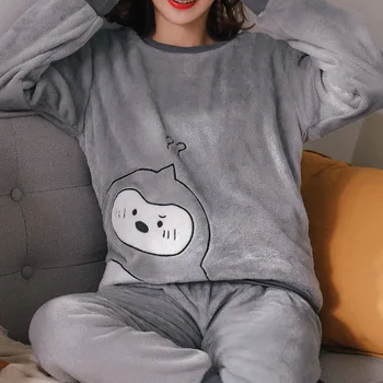 Sieviešu Pidžamas Rudens un Ziemas Pidžamas komplekts Sievietēm ar garām Piedurknēm Sleepwear Flaneļa Silts Jauki Top + Bikses Pidžamas Sieviešu Pyjama