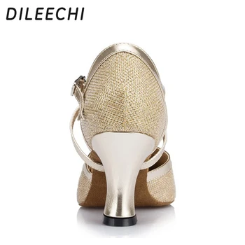 DILEECHI jauna Zelta šampanietis vizuļi Sieviešu tango deju kurpes latīņu / Modernas kurpes biedriskums Square deju kurpes