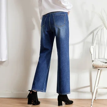 LEIJIJEANS 2019 rudens plus izmēra 5XL 6XL sieviešu jaunu augsto vidukli plata kāja taisni mazgāšanas džinsi modes loos sieviešu džinsi 9204