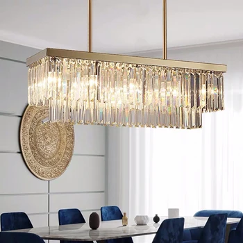 Luksusa moderna lustra, lai ēdamistaba mājas dekoru zelta/chrome kristāla gaismas armatūra taisnstūra virtuves salu cristal led lampas