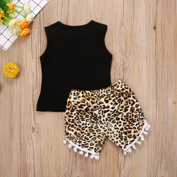 Toddler Meitenes Vasaras Modes Apģērbu Burtu Drukā Bez Piedurknēm Tvertnes Augšpusē + Leopard Pompom Bikses, Divas Gabals Ikdienas Apģērbu Komplekti
