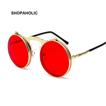 Retro Sarkana Apaļa Metāla Steampunk Saulesbrilles, Vīriešu Un Sieviešu Modes Brilles Zīmolu, Dizaineru, Vintage, Saulesbrilles Vīrietis Sieviete Augstas Kvalitātes