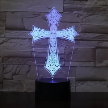 Jēzus Krusta Touch Tālvadības pults 3D Krāsains Nakts Gaismas Pieskārienu Krāsu Maiņa Galda Lampa, Galda Rotājumi Guļamistaba Dekorēšana