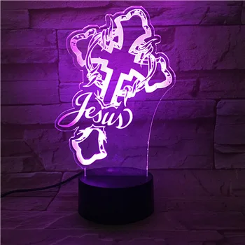Jēzus Krusta Touch Tālvadības pults 3D Krāsains Nakts Gaismas Pieskārienu Krāsu Maiņa Galda Lampa, Galda Rotājumi Guļamistaba Dekorēšana