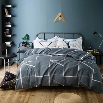 Jaunā stila gultas piederumi matēts sega segtu viena gabala ģeometriskā drukāšanas dubultā sega vāciņš daudzfunkcionāla specifikācija studentu sega vāciņu