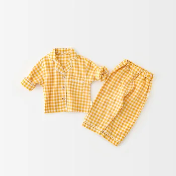 Pavasara Jaunākās Korejiešu Bērnu Lāča Pidžamas Divas Pices Uzvalks Meitene Cute Garām Piedurknēm Kokvilnas Krekls+Bikses Mājas Apģērbu Var Valkāt No