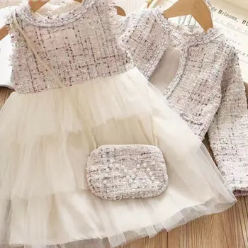 Pudcoco 2020. gadam, Modes 6M-4T Baby Meiteņu Apģērbu Komplekti, Dzimšanas dienas Mētelis ar garām Piedurknēm Topi+Mesh Mežģīņu Kleita 2gab Puse, Silts Apģērbs