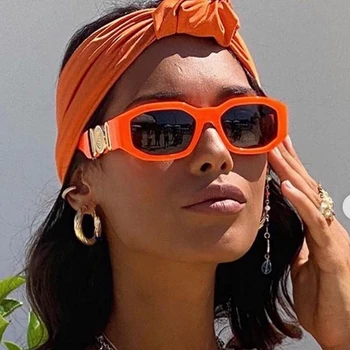 Vintage Oranža Sarkana Taisnstūra Laukumā Saulesbrilles Sieviešu Luksusa Zīmolu Elegants Mazo Saules Brilles Vīriešiem Hip Hop Brilles Uv400 Toņos