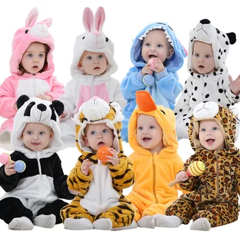 Bērnu Multfilmas Romper Jaundzimušo Kapuci Zīdaiņiem Apģērbs Zēniem, Meitenēm Pidžamas Dzīvnieku Onesie Jumpsuit Panda Kostīmi Flaneļa Zīdaiņu Kombinezonus