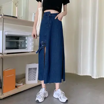 Svārki Sieviešu Modes Cēloņu Visu maču Pogu Sieviešu Džinsa Svārki-Line korejiešu Stilā, Cietā Vienkāršu Augsta Vidukļa Vasaras Streetwear