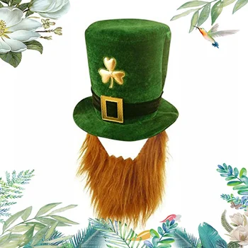 Saint Patrick Kostīmu Rūķīti Tops, Cepure, Bārda Piederumu Klp Galvu Īrija Āboliņš Zaļās Partijas Īrijas Cepures, St Patrick ' s Day