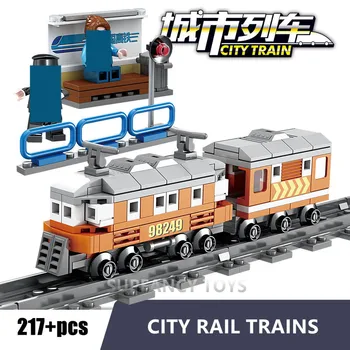 Pilsētas Dzelzceļa Vilcienu Modelis Ķieģeļus Celtniecības Bloki Komplekti Samontēti Dzelzceļa Tvaika Vilcieni Radītājs Izglītojošas Rotaļlietas Bērniem