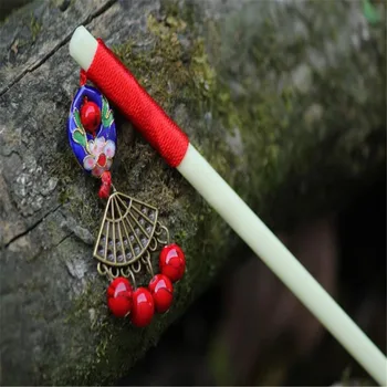 Etnisko Ķīniešu Stila Krelles, Cloisonne Kulons Matu Nūjas Sievietēm Nozarē Ģeometriskā Ziedu Akmens Kristāla Matu Rotas Accessorie