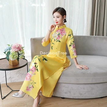 Ir 2021. burvīgs retro ķīniešu sievietes cheongsam kleita qipao personu valkāt ķīniešu cheongsam kleita sievietēm aodai kleita puse kleita