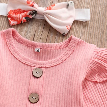 3pcs Rudens Jaundzimušais Meitene Apģērbu Komplekts Rozā Tops Ziedu Drukāt Bikses Galvu Cute bērnu Toddler Apģērbu 0 3 Mēnešiem Tērpiem
