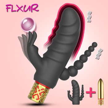 FLXUR Dildo Trušu Vibrators Sievietēm 3 Punkti Maksts Stimulācijas Klitora Tūpļa Massager Sieviešu Masturbācija Seksa Rotaļlietas Sievietēm