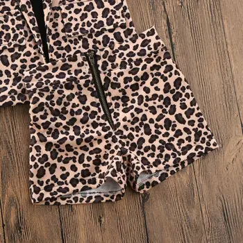 1-6Y Modes Baby Toddler Meitene Leopard Print Drēbes Liels turn-down apmales Jaka + Topi, T-Krekls + Rāvējslēdzējs Svārki Tracksuit Apģērbs