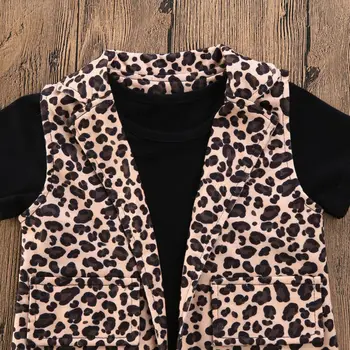 1-6Y Modes Baby Toddler Meitene Leopard Print Drēbes Liels turn-down apmales Jaka + Topi, T-Krekls + Rāvējslēdzējs Svārki Tracksuit Apģērbs
