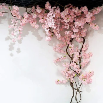 2 Pack Mākslīgā Zīda Cherry Blossom Karājās Vīnogu Vainags Kāzu Mājas Dārzā Puse Dekori