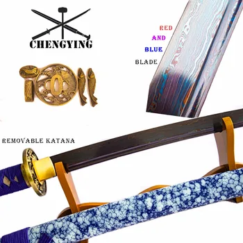 Zila zaļpelēka krāsa Porcelāna stils SAYA locīšanas tērauda eļļa-slāpē katana samuraju zobenu kaujas gatavību sharp