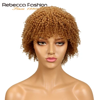 Rebeka Īss Afro Kinky Cirtaini Parūka Cilvēku Matiem Pilna Parūka Kinky Cirtaini Parūkas Melnās Sievietes, Gaiši Brūns Lētu Parūku Vairumtirdzniecība