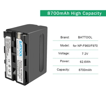BATTOOL 8700mAh 3pcs Baterijas Sony NP-F975 NP-F970 NP-F960 NP-F950 NP-F770 NEX-FS100U NEX-FS700U DCR-SC100