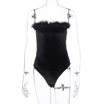 Hugcitar 2019 samta, kažokādas raibs caurules sexy bodysuit rudens ziemas sievietes streetwear kluba tērpiem bodycon ķermeņa