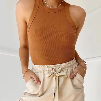 Vasaras meitene tīrtoņa krāsas veste, dāmas vienkāršu stila modes apaļu kakla bez piedurknēm T-krekls gadījuma ceļot zemāko krekls