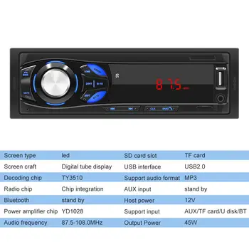 Viena 1 DIN Auto Stereo MP3 Atskaņotājs, FM Radio, AUX TF Kartes, U Diska Galvas Vienības Dash Ciparu Multivides Uztvērēju Auto MP3 Atskaņotājs