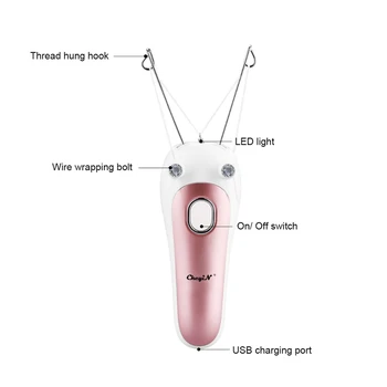 USB Sieviešu Matu Noņemšanas LED Gaismas Kokvilnas Diegu Epilatoru Skuveklis Dāma Depilator Sieviešu Matu Noņemšanas Sejas, Ķermeņa Skaistuma Kopšanas Instrumenti,