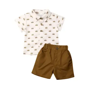 2019. gada Vasaras 2GAB Toddler Bērniem, Baby Boy Džentlmenis Vainagu Print T-Krekls Topi+Bikses Šorti Izmērs 2-6Y Tērpiem Komplekts