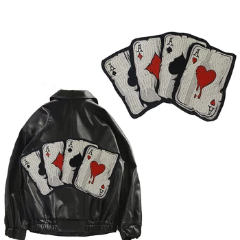 Izšūšana Emblēmu Card Poker Ir Ielāpi Dzelzs par Punk Velosipēds Stila Aplikācijas Apdare DIY Kuģiem