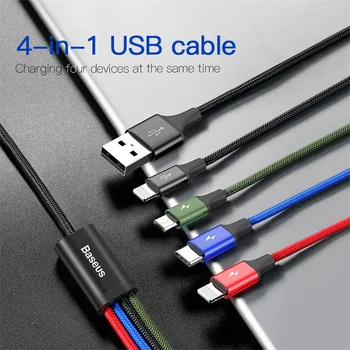 4 in 1 Multi usb uzlādes kabelis zibens micro usb c tipa kabelis priekš iPhone, Samsung s9 huawei xiaomi ātri lādētājs usb vads