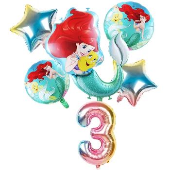 1 iestatiet Sirēna Ariel karikatūra princese folija baloni 32Inch Numuru Baby Girl Dzimšanas dienas svinības rotājumus Bērniem Rotaļlietas Bērnu Duša