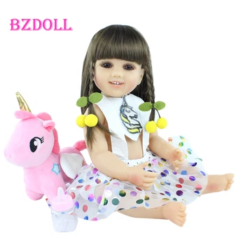 55 cm BZDOLL Pilna Silikona Ķermeņa Atdzimis Bērnu Meitene Lelle, Rotaļlieta, Bērnu Saģērbt Gari Mati Princese Bērnu Boneca Kazlēnu Dzimšanas dienas Dāvana