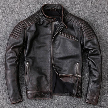 Bezmaksas piegāde,jauns pātagot apģērbs,cilvēks ir īstas ādas Jakas,modes vintage mehānisko biker jaka.foršs silts mētelis