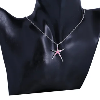 ROLILASON Zvaigžņu dizaina sieviešu kaklarota rozā uguns opāls sudraba zīmogu Kaklarota Kuloni Veselības modes rotaslietas OP822