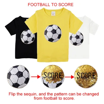Vasaras futbola vārtus ieslēdzamas sequin top baby meitenes tee krekls zēniem spīguļi, T kreklu, bērns burvju krāsas topi 2-12 g