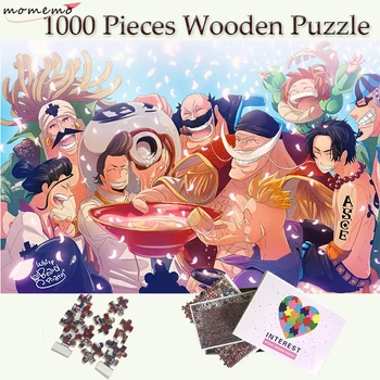 MOMEMO Balto Bārdu Pirater Puse, Koka Puzzle 1000 Gabali Anime Viens Gabals Jigsaw Puzzles Rotaļlietas Pieaugušajiem, Bērniem, Pusaudžiem Dāvanas