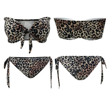 Strapless Bowknot Leopard Bikini Komplekti Sievietēm Pie Pleca Pārsējs Divas Gabals Sexy Peldkostīms Push Up Peldkostīmi