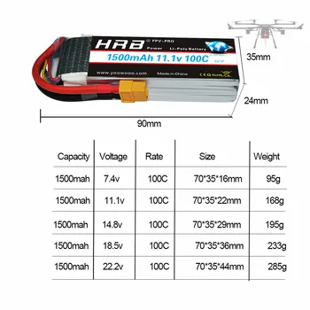 HRB 3s 11.1 v litija polimēru akumulators 1500mah 100.C 4S 6S 14.8 V 22.2 V Lipo ar XT60 savienotājs mini helikopters fpv dūkoņa RC Kravas Automašīnas
