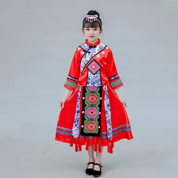 Ziemassvētku Jauno Gadu Deju Kostīms Bērniem Miao Apģērbu Ķīnas Tautas Deju Tērpu Vintage Apģērbu Skatuves Sniegumu