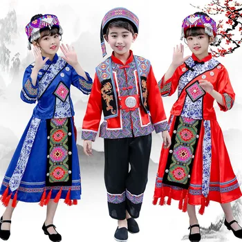 Ziemassvētku Jauno Gadu Deju Kostīms Bērniem Miao Apģērbu Ķīnas Tautas Deju Tērpu Vintage Apģērbu Skatuves Sniegumu
