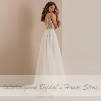 Drēbes de Mariage Boho Līgava Kleita 2020. Gada Vasaras Pludmales Kāzu Kleitas Dziļu V-veida kakla Luksusa Krelles Tilla Ilgi, Kāzu Tērpi Hochzeit